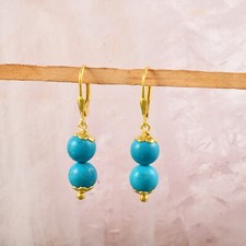 Naturel Bleu Turquoise Perles Rondes Pendantes Main Boucles D'Oreilles Cadeau