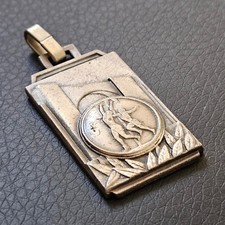 Médaille sportive art déco discipline à définir argentée rectangulaire vintage