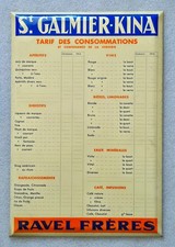 RARE glaçoide St Galmier - Kina "tarif des consommations" 29.5x20cm