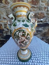 A. Rubboli Gualdo Tadino grand vase en céramique  37cms anses Chimères Italy 