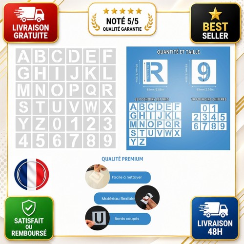 Pochoirs lettres chiffres - lettres, et