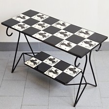 TABLE BASSE D'APPOINT VINTAGE 1950 CERAMIQUE MOTIF CHEVAUX 50S ROCKABILLY 1950S