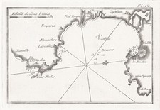 Roses Cataluna Catalunya Espagne Carte Mapa Roux Gravé 1800