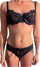 Neuf Ensemble Lingerie Soutien Gorge Luxe Dentelle Bleu Ultra Sexy S/M Satin