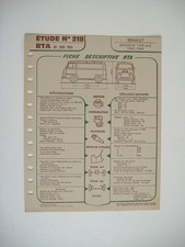 fiche technique RTA n°218 RENAULT ESTAFETTE 1100 cm3 1962-1964