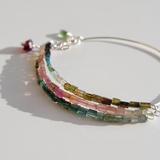 bracelet argent pierre précieuse tourmaline multicolore grenat fait main #1379