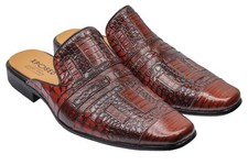 Hommes Marron Crocodile Imprimé Véritable Cuir Demi Shoes Dos-Nu Mules Mocassins