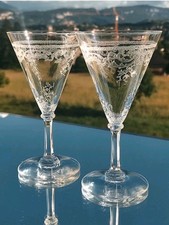 2 Verres À Vin Cristal Gravé Baccarat St Louis Modèle Micado Val St Lambert