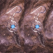Turquoise Attrapeur de Rêves Pendantes 925 Argent Boucles D'Oreilles Femmes