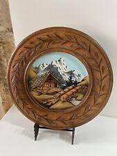 Assiette décorative bois paysage Neige chalet montagne Pont Fait Main Déco