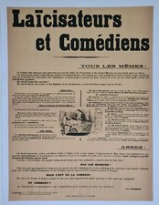 LaÏcisateurs et comédiens E.Millo vers 1908 Affiche Originale Religion Politique