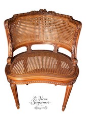 19th ANTIQUE FRENCH HANDCARVED MAHOGANY WOOD PETIT BERGERE CANNE CHAIR LOUIS XVI