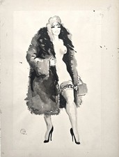 Picard le doux Prostituée en manteau de fourrure à Saint-Denis rare dessin 32x25