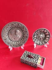 lot soucoupes décoratives plus porte boîte d allumettes metal argenté