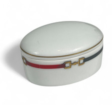 Boîte Pilulier Ovale Porcelaine Limoges haviland Décor Etriers Cheval No Hermès