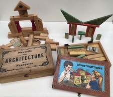 Lot 2 boites Jeu de CONSTRUCTION bois VW Villard Weil & Garnier Cornil 1930/50’s