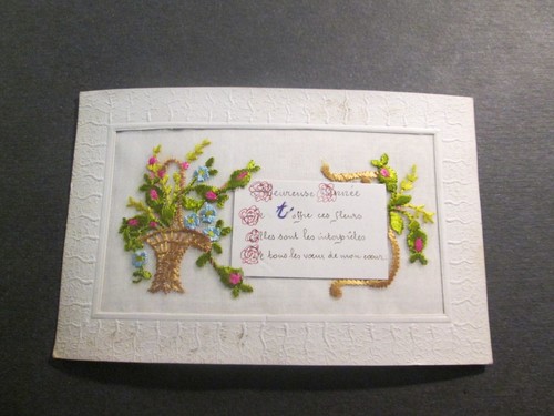 Carte postale fantaisie brodee