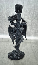 BOUGEOIR FIGURINE STATUETTE DRAGON NOIR HEROIC FANTASY DRACHEN DRAGO 25 cms