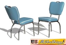 CO-26 Bleu Bel Air Meuble 2 Chaises Dîner de Cuisine Dans Style 50er Ans USA