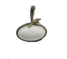 décoration de porte ou murale ovale bois plâtre Bain à suspendre 14 x 9,5 cm