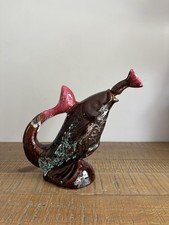 Pichet / Cruche en Céramique en Forme de Poisson Marron Rose Style Vallauris