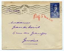 LETTRE MECA LYON GARE 1941 POUR GENEVE SUISSE PETAIN 2F50