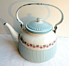 RARE Bouilloire tôle émaillée bleu et blanc com cafetière, Guirlande de roses BB