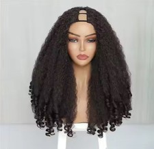 wig yaki straight syntétique V-part avec des boucles au bout,effet naturel.