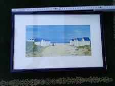 Aquarelle cabine plage bord - de,