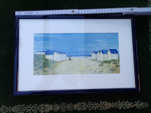 Aquarelle cabine plage bord - cabine, de