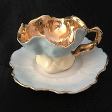 TASSE ANCIENNE MYSTÈRE à MOKA  PORCELAINE BLANC BLEU OR TOURMENTÉ - SUPERBE