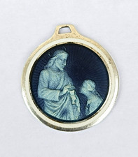 médaille religieuse argent FBE émail Suisse ancien Jésus communion enamel silver