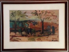 Belle huile sur papier de Sylvain VIGNY(1903-1970), Personnages dans le parc