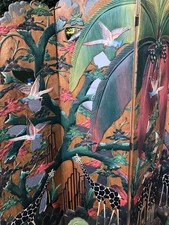 Paravent bois exotique sculpté et peint