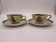 02 ) PAIRE DE TASSE & SOUS TASSE NAPOLÉON & JOSÉPHINE EN PORCELAINE DE CHAUVIGNY
