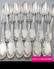 BOULENGER ANTIQUE SILVER PLATE DINNER FLATWARE SET 12pcs ART NOUVEAU BINDWEED