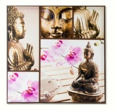 Cadre toile tableau zen Bouddha et Fleur Orchidées - 50 x 50 cm