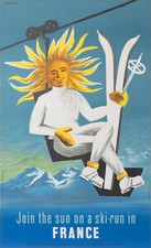 Original Ski Poster, Dubois, Ski in France, Mountain, Winter Sports, Sun, 1950