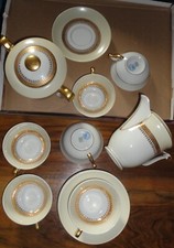 Service à Café ancien Raynaud Limoges  liseret et feuille d'or Blanche et sable