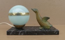 Lampe canard régule sur marbre ancienne art déco patine verte de bureau chevet