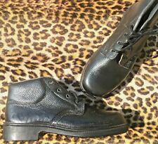 FRENCH 1950s MEN BLACK LEATHER WORKWEAR BOOTS~ STEEL TOE ~WOOL FUR LINING~ NEW~7