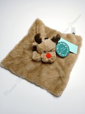 Doudou Plat Renne/Élan/Cerf Beige/Marron Nez Rouge Noël Christmas  Tex Carrefour