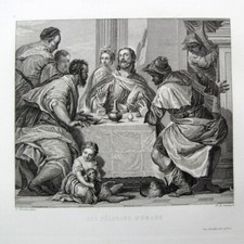 Gravure Les pèlerins d'Emaüs c1835 Paul Véronèse Robert De Launay Chardon ainé
