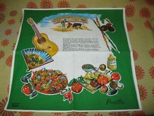 NEUF Vintage 70s Ancien TORCHON SERVIETTE IMPRIME LES BISCOTTES ROGER LA PAELLA