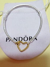 Bracelet PANDORA Maille Serpent Fermoir Cœur Argent 925/1000e, Métal doré 20cm