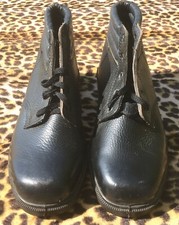 FRENCH 1950s MEN WORK FACTORY BOOTS~BLACK LEATHER~STEEL TOE~MADE IN FRANCE~NEW~7