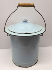 -ANCIEN POT de CHAMBRE TOLE EMAILLEE BLEUE émail POT D'AISANCE COLLECTION DECO D