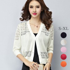 Haut Pour Femme Chemisier Chemise Tricotée Creuse Léger Manches 3/4 Élégant /