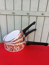 Lot 3 Belles Casseroles Orange Vintage 70 " MAGEFESA " décor Floral T.B ETAT