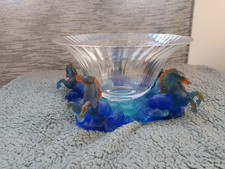 Les Chevaux de Marly  Daum France Sculpture en pâte de verre bleue  cristal tor